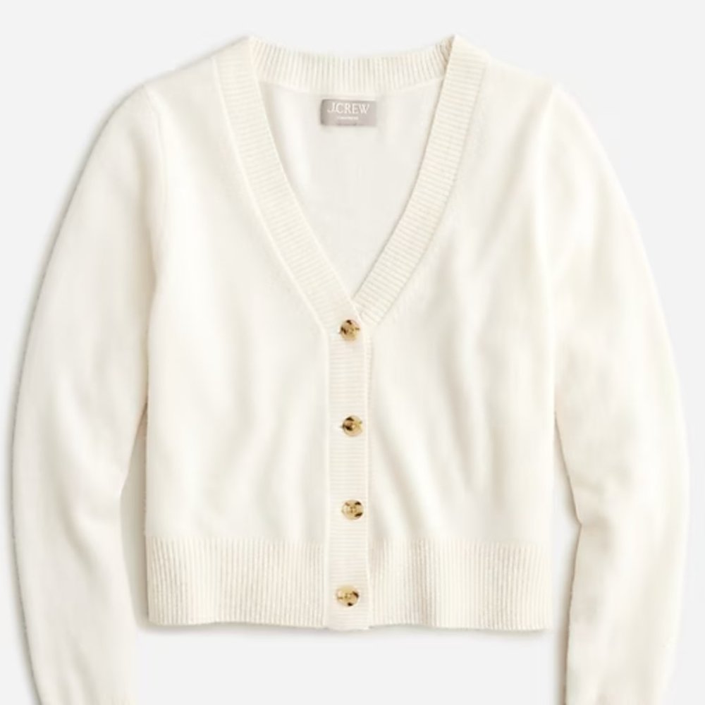 NEW J CREW 100% Cashmere Cropped Shrunken V Neck Cardigan Sweater S Snow